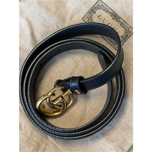 GUCCI Marmont GG Leather Belt with Double G Buckle Black Size 90 Skinny main image 7